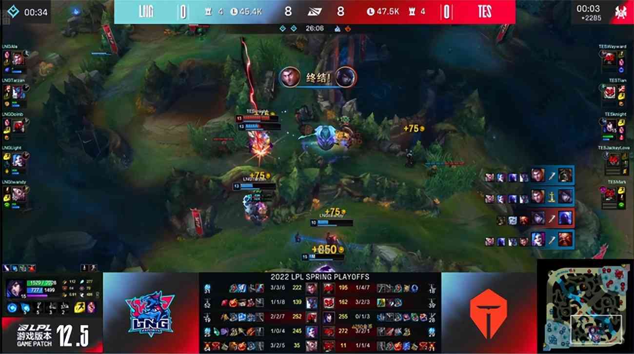 LOL-LPL：knight阿狸叠满25层“杀人书”，TES 3-0击败LNG晋级四强